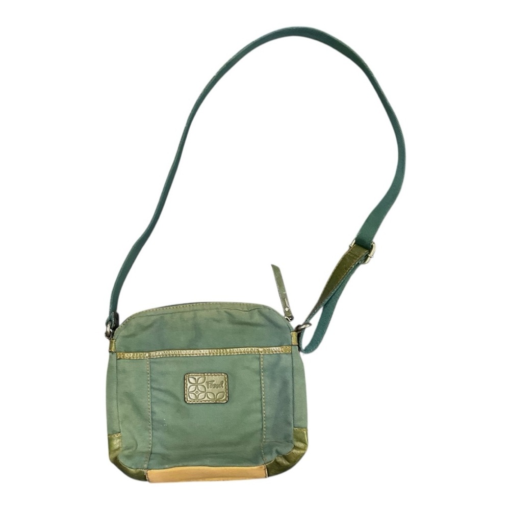 💚 Fossil Vintage Green Leather Crossbody Bag‎ – Distressed Boho Utility Vibe 🎒 - Picture 3 of 6